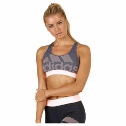 adidas Alphaskin Logo Bra Pink/Grey Rosa och Grå Clearance