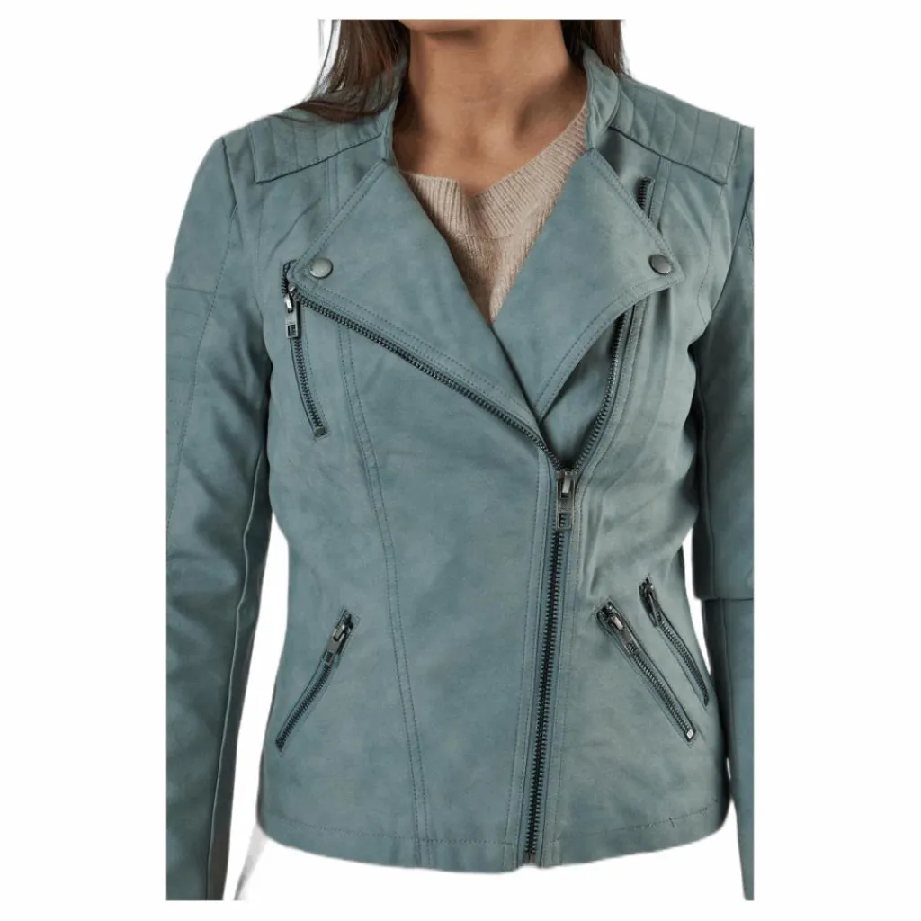 Ava Faux Leather Biker Otw Green*Only Hot