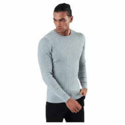 Jack & Jones Blacamp Cable Knit Crew Neck Grey Grå Discount