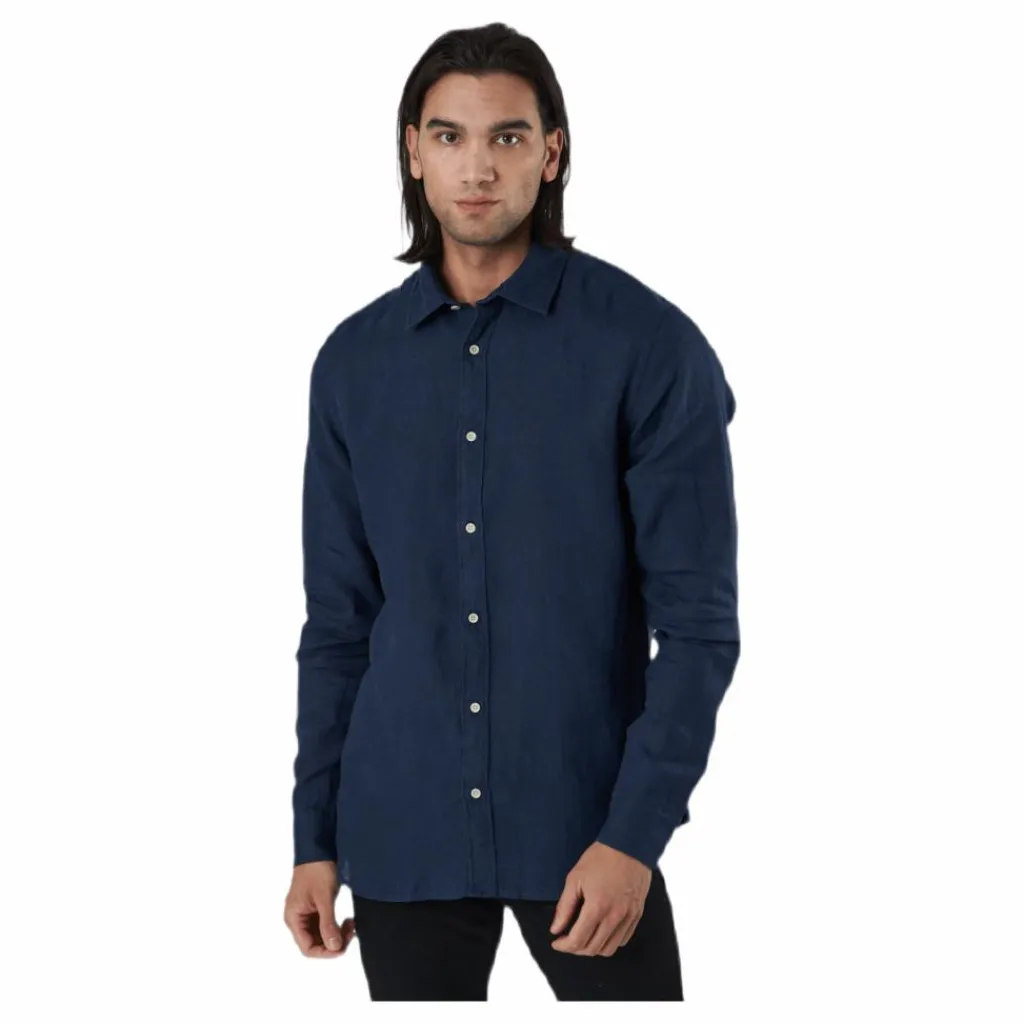 Jack & Jones Bluplain Linen Shirt L/s Blå Sale