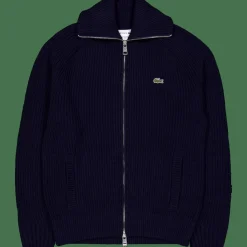 Lacoste Carded Wool High Neck Zipped S Navy Blue New