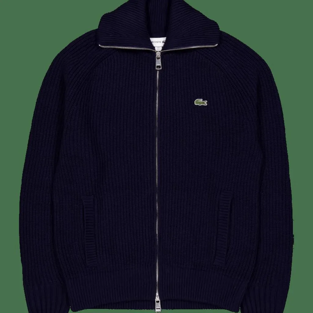 Lacoste Carded Wool High Neck Zipped S Navy Blue New