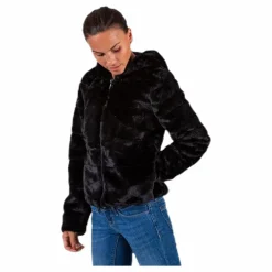 Chris Fur Hooded Jacket Otw Black*Only Online