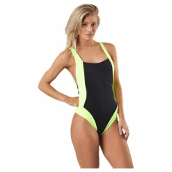 Calvin Klein Ck Blocking Plunge Back Swimsuit Black/Yellow Svart och Gul Outlet