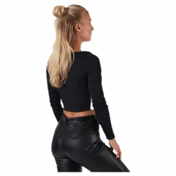 Puma Classics Ribbed Longsleeve Cropped Top Black Svart New