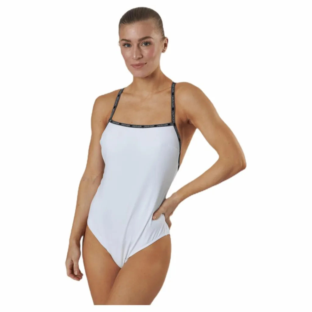 Core Logo Tape Square Neck Swimsuit White*Calvin Klein Best