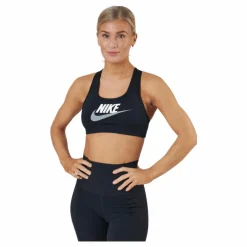 Nike Dri-FIT Swoosh Women's Medium-Support Graphic Sports Bra BLACK/WHITE/PARTICLE GREY Svart Outlet