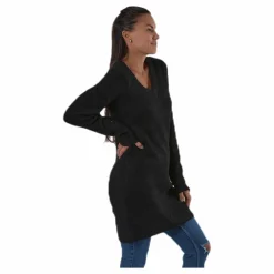 Ellen Ls V-Neck Knit Dress Black*Pieces Best