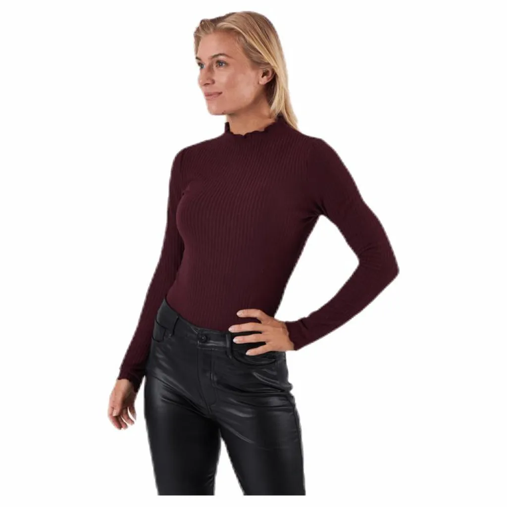 Only Emma L/S High Neck Top Jrs Brown Brun Hot