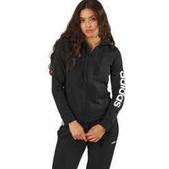 Essentials Linear Full Zip Hoodie Black / White*adidas New