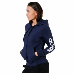 adidas Essentials Linear Full Zip Hoodie Legend Ink / White Blå Best