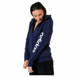 adidas Essentials Linear Full Zip Hoodie Legend Ink / White Blå Best