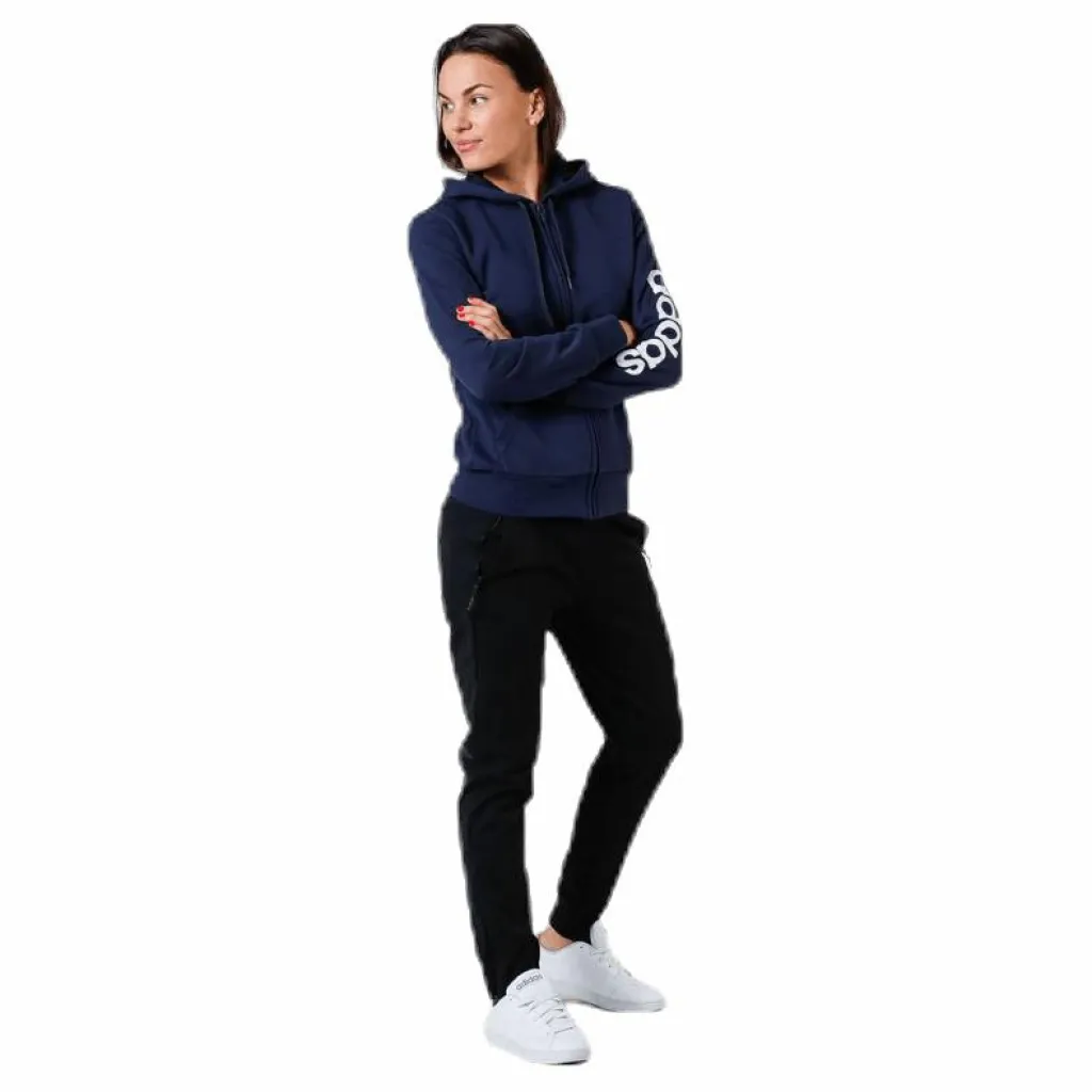 adidas Essentials Linear Full Zip Hoodie Legend Ink / White Blå Best