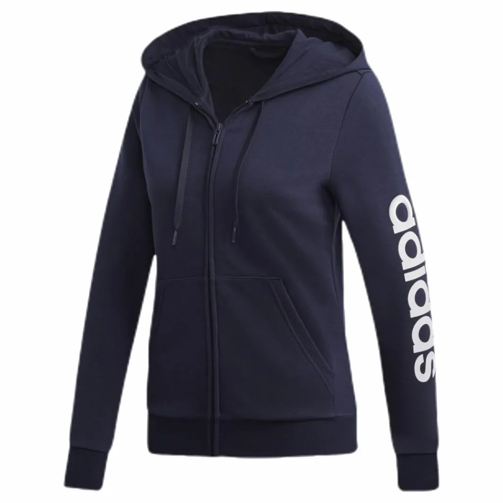 adidas Essentials Linear Full Zip Hoodie Legend Ink / White Blå Best