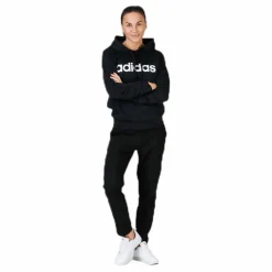 adidas Essentials Linear Over Head Hoodie Black / White Svart New