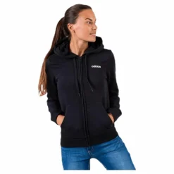 adidas Essentials Solid Full Zip Hoodie Black / White Svart New