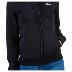adidas Essentials Solid Full Zip Hoodie Black / White Svart New