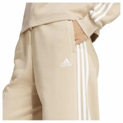adidas Essentials 3-Stripes Fleece Wide Joggers Beige