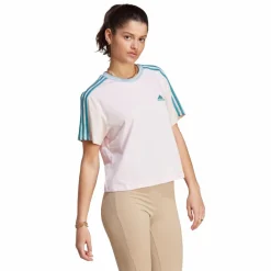 adidas Essentials 3-Stripes Single Jersey Crop Top Clear Pink Rosa Sale