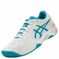 ASICS Gel-Resolution 8 Clay GS White/Turquoise Vit och Turkos Outlet
