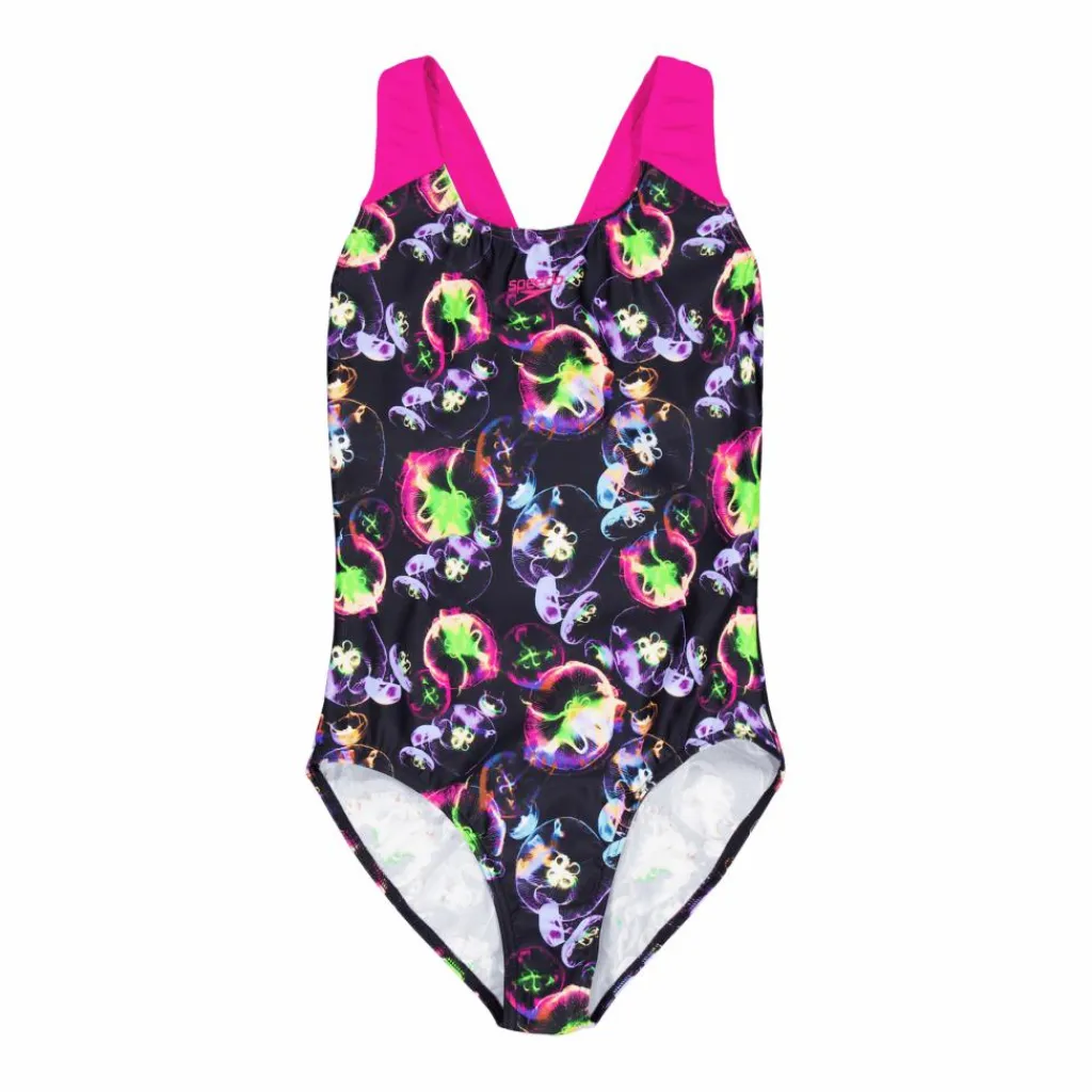 Girls Allover Splashback Black/pink*Speedo Discount