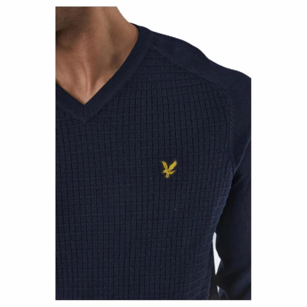 Lyle & Scott Grid Texture V Neck Jumper Blue Blå Outlet
