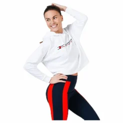 Hoody Cropped Vertical Logo White*Tommy Hilfiger Sport Clearance