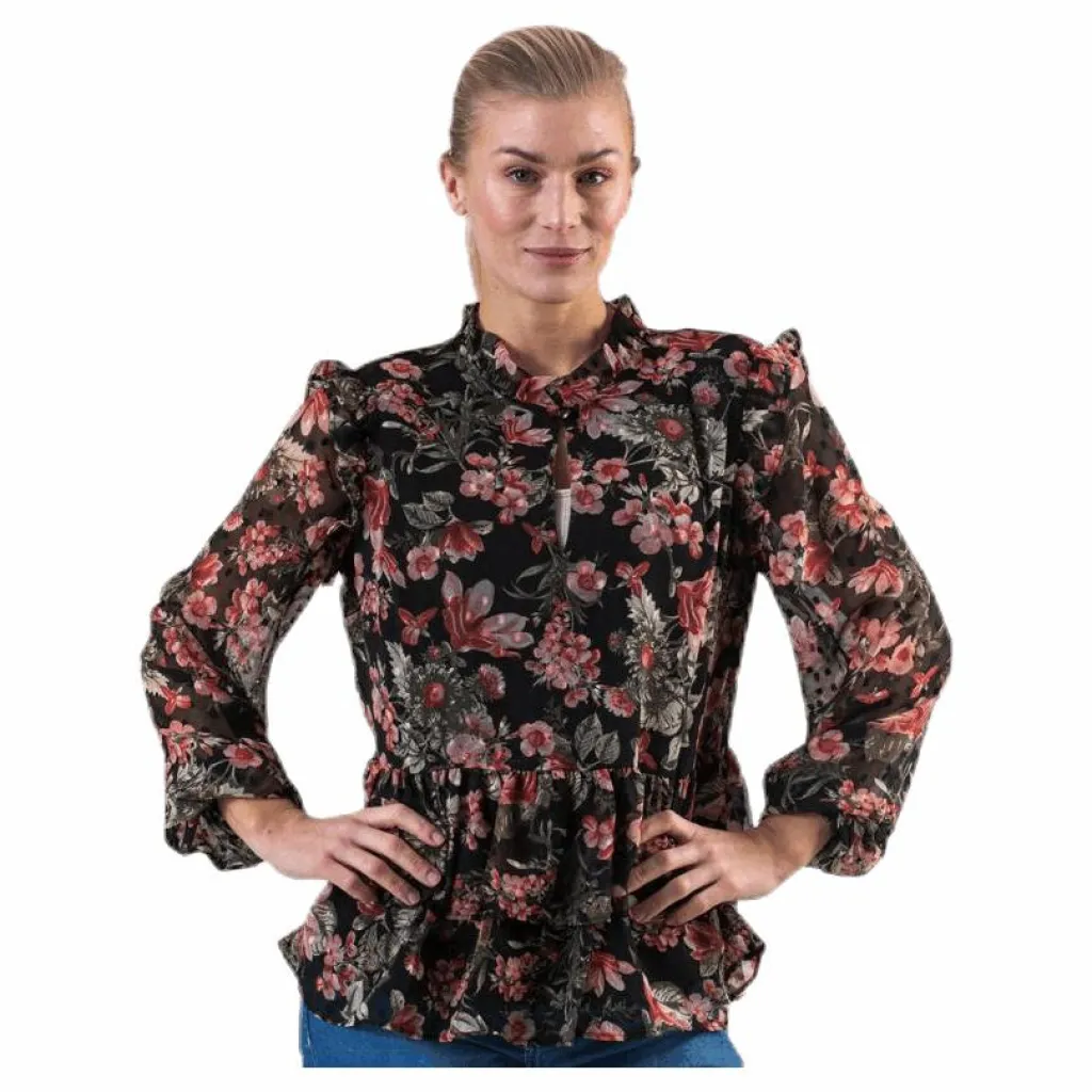 Pieces Joan Ls Top Black Svart
