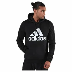 adidas Mens Badge Of Sport Fleece Hoodie Black Svart Clearance