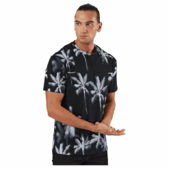 Jack & Jones Palm Tree Print T-shirt Blue Svart Discount