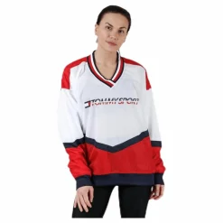 Tommy Hilfiger Sport Pull Over Jacket With Iconic Rib Red Röd New