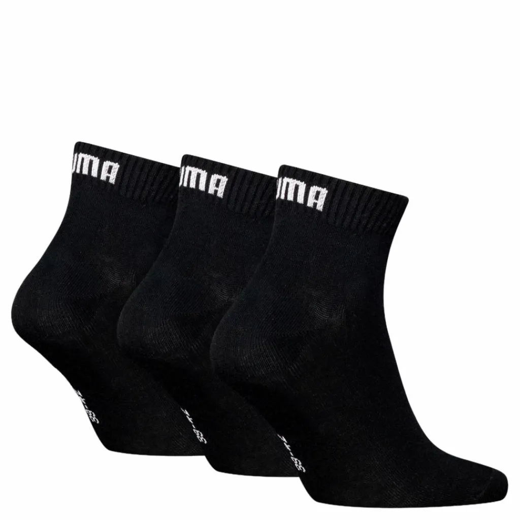 Puma Unisex Quarter Plain 3p Black Svart Outlet