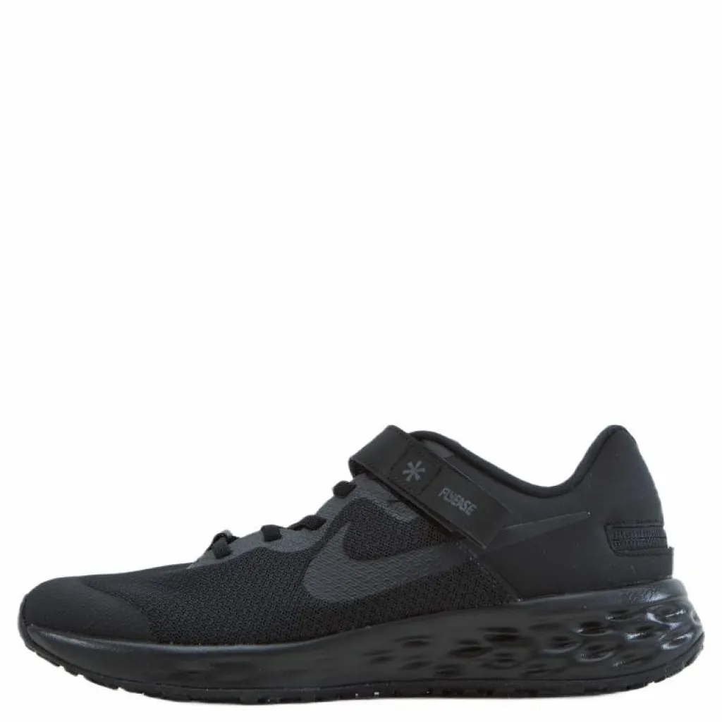 Nike Revolution 6 FlyEase Big Kids' Easy On/Off Road Running Shoes BLACK/BLACK-DK SMOKE GREY Svart Outlet
