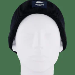 Lacoste Ribbed Cotton Badge Beanie Noir 031 Black Clearance