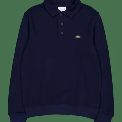 Lacoste Ribbed Cotton Polo Collar Swea Navy Blue New