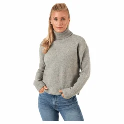 Skyla Ls Roll Neck Wool Knit Grey*Pieces Outlet