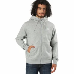 Nike Sportswear Club Fleece Men's Full-Zip Hoodie DK GREY HEATHER/MATTE SILVER/WHITE Grå New