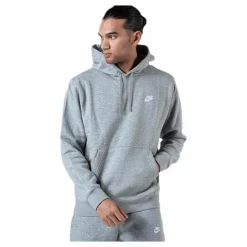 Sportswear Club Fleece Pullover Hoodie DK GREY HEATHER/MATTE SILVER/WHITE*Nike