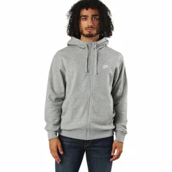 Nike Sportswear Club Men's Full-Zip Hoodie DK GREY HEATHER/MATTE SILVER/WHITE Grå Online