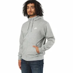 Nike Sportswear Club Men's Full-Zip Hoodie DK GREY HEATHER/MATTE SILVER/WHITE Grå Online