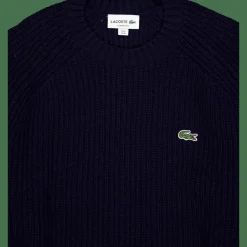 Lacoste Thick Carded Wool Crew Neck Sw Navy Blue Hot