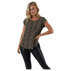 Only Vic Ss Aop Top Wvn Black Svart Discount