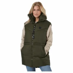 Svea W. Generous Hip Length Vest Dark Army Grön
