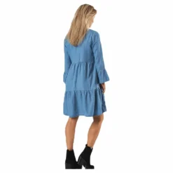 Pieces Why Abby 3/4 Lyocell Dress-Bi Blue Blå Clearance