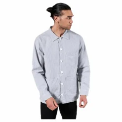 Dedicated Worker Jacket Sala Thin Stripes Blue Blå Outlet