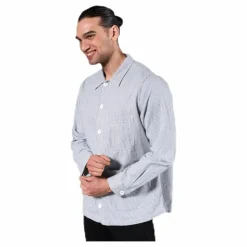 Dedicated Worker Jacket Sala Thin Stripes Blue Blå Outlet
